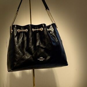Coach Evelyn Black Leather Shoulder Bag with Gold Accents NWT